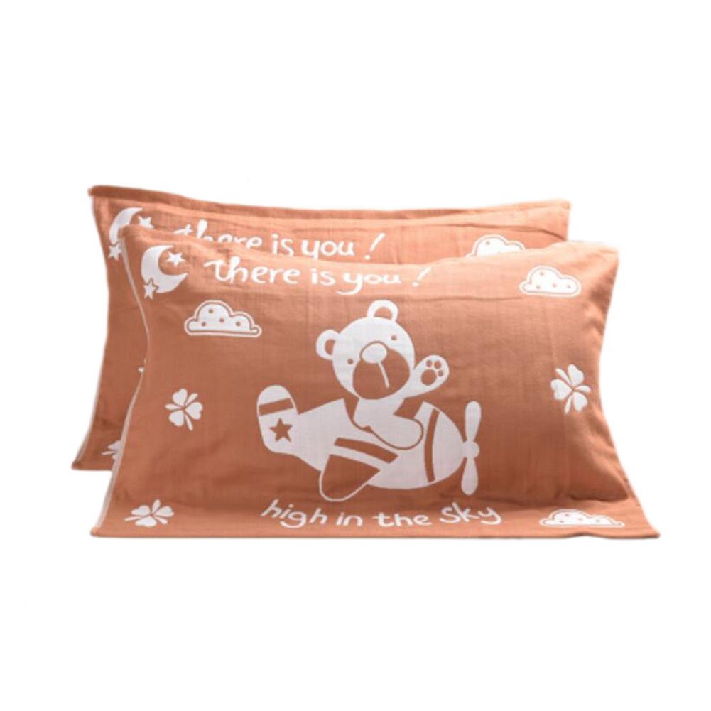 2 PCS Cotton Three Layer Thicken Pillow Towel Soft Pillow Blanket Protector Best Skin Care, Light Coffee Bear