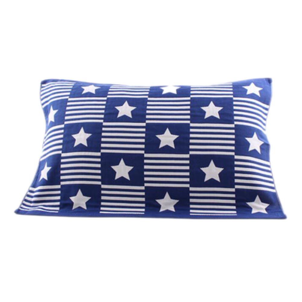 2 PCS Cotton Three Layer Thicken Pillow Towel Soft Pillow Blanket Protector Best Skin Care, Deep Blue Star