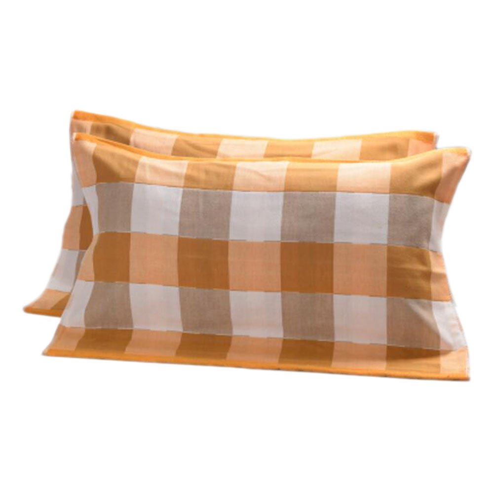 2 PCS Cotton Three Layer Thicken Pillow Towel Soft Pillow Blanket Protector Best Skin Care, Gray Yellow