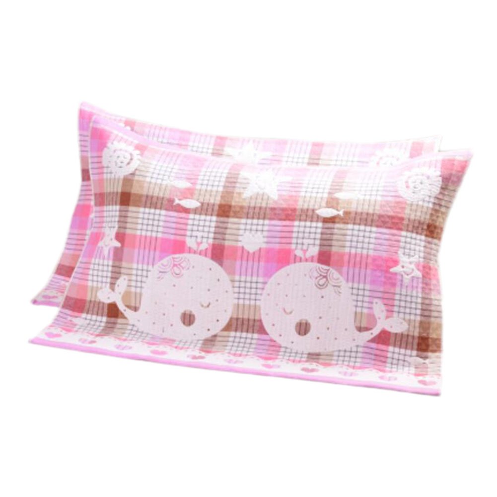 2 PCS Cotton Three Layer Thicken Pillow Towel Soft Pillow Blanket Protector Best Skin Care, Pink Whale