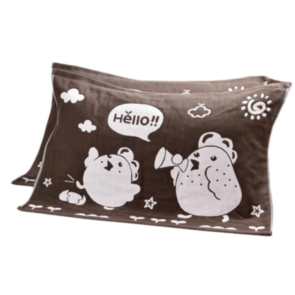2 PCS Cotton Three Layer Thicken Pillow Towel Soft Pillow Blanket Protector Best Skin Care, Deep Coffee Chicken