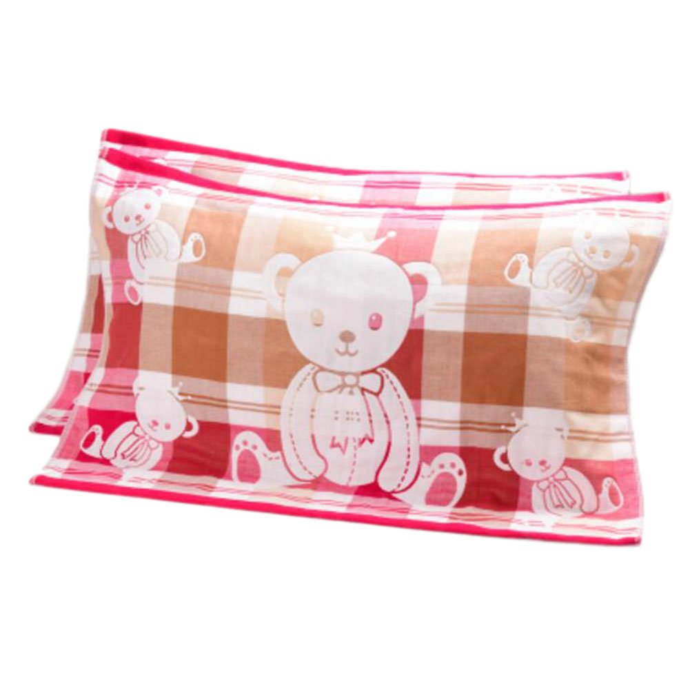 2 PCS Cotton Three Layer Thicken Pillow Towel Soft Pillow Blanket Protector Best Skin Care, Pink Bear