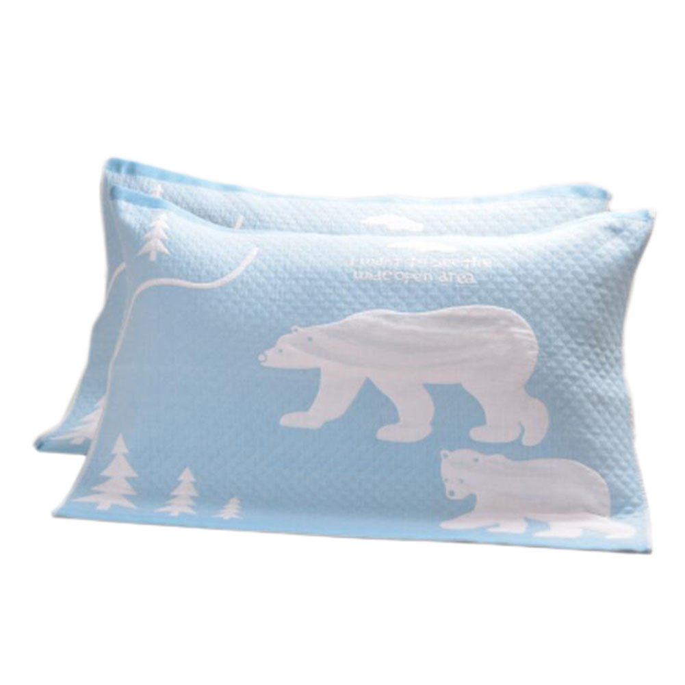 2 PCS Cotton Three Layer Thicken Pillow Towel Soft Pillow Blanket Protector Best Skin Care, Blue Polar Bear