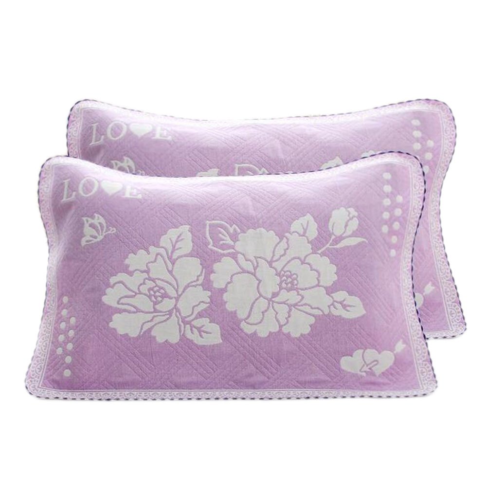 2 PCS Cotton Four Layer Pillow Towel Soft Pillow Blanket Elegant Protector Best Skin Care, Purple