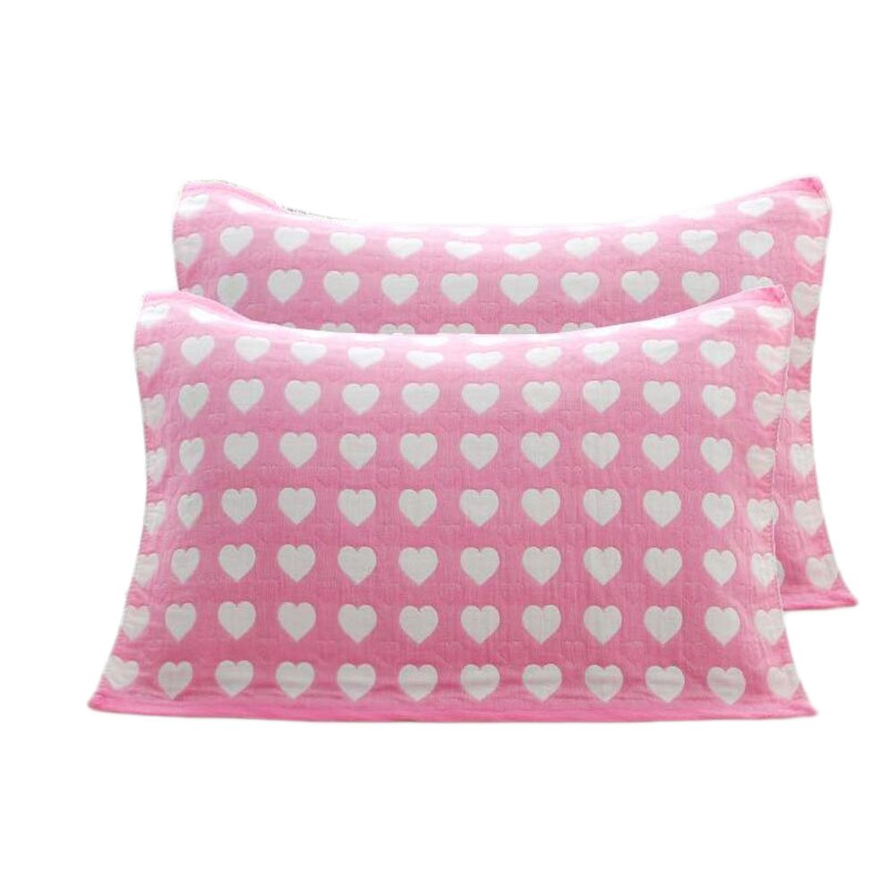 2 PCS Cotton Four Layer Pillow Towel Soft Pillow Blanket Elegant Protector Best Skin Care, Pink Heart