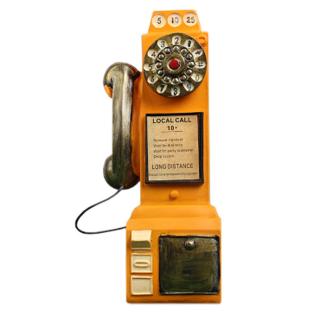 Home/Office Desk Decor Emulational Telephone Artware Piggy Bank Yellow