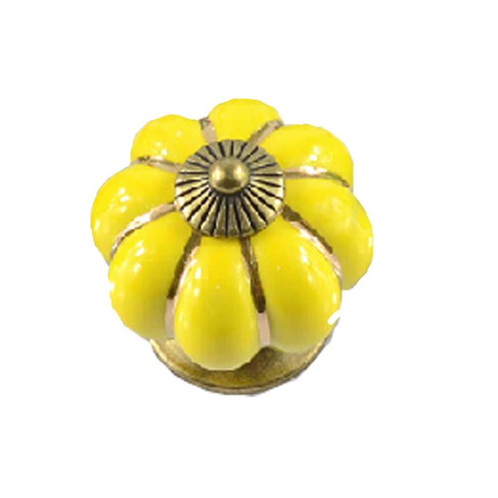 Set of 2 40mm Colorful Ceramic Cabinet Knob Drawer Pull Handle (Yellow)