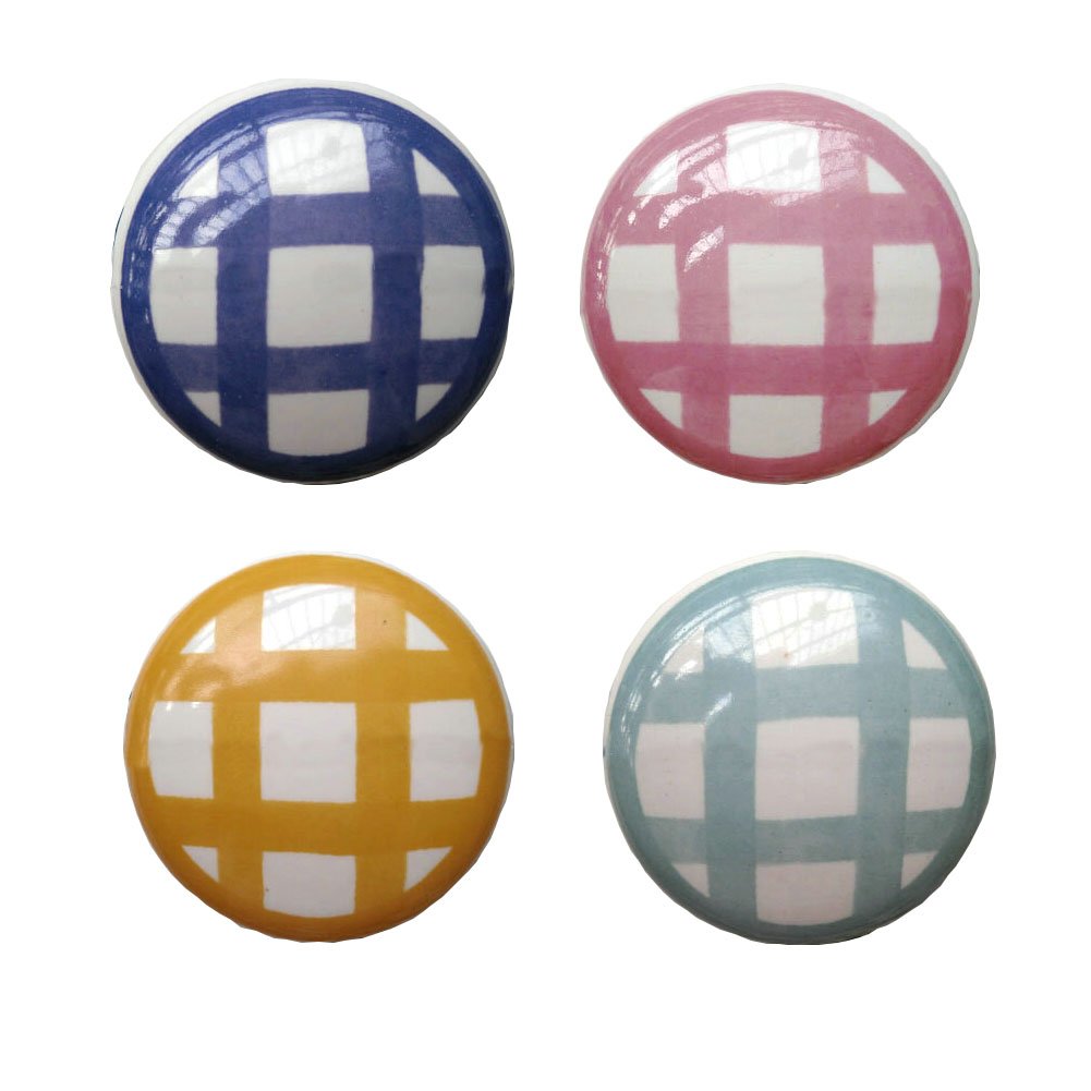 Set of 4 38mm Hand-painted Plaid Ceramic Cabinet Knob Drawer Knob (4 Colors)