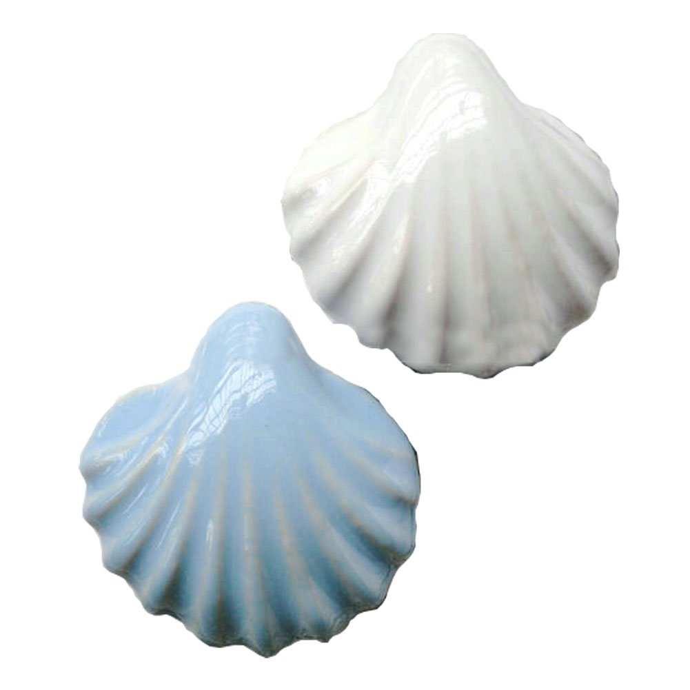Set of 2 Sea Shell Ceramic Cabinet Knob Drawer Pull Handle (2 Colors)