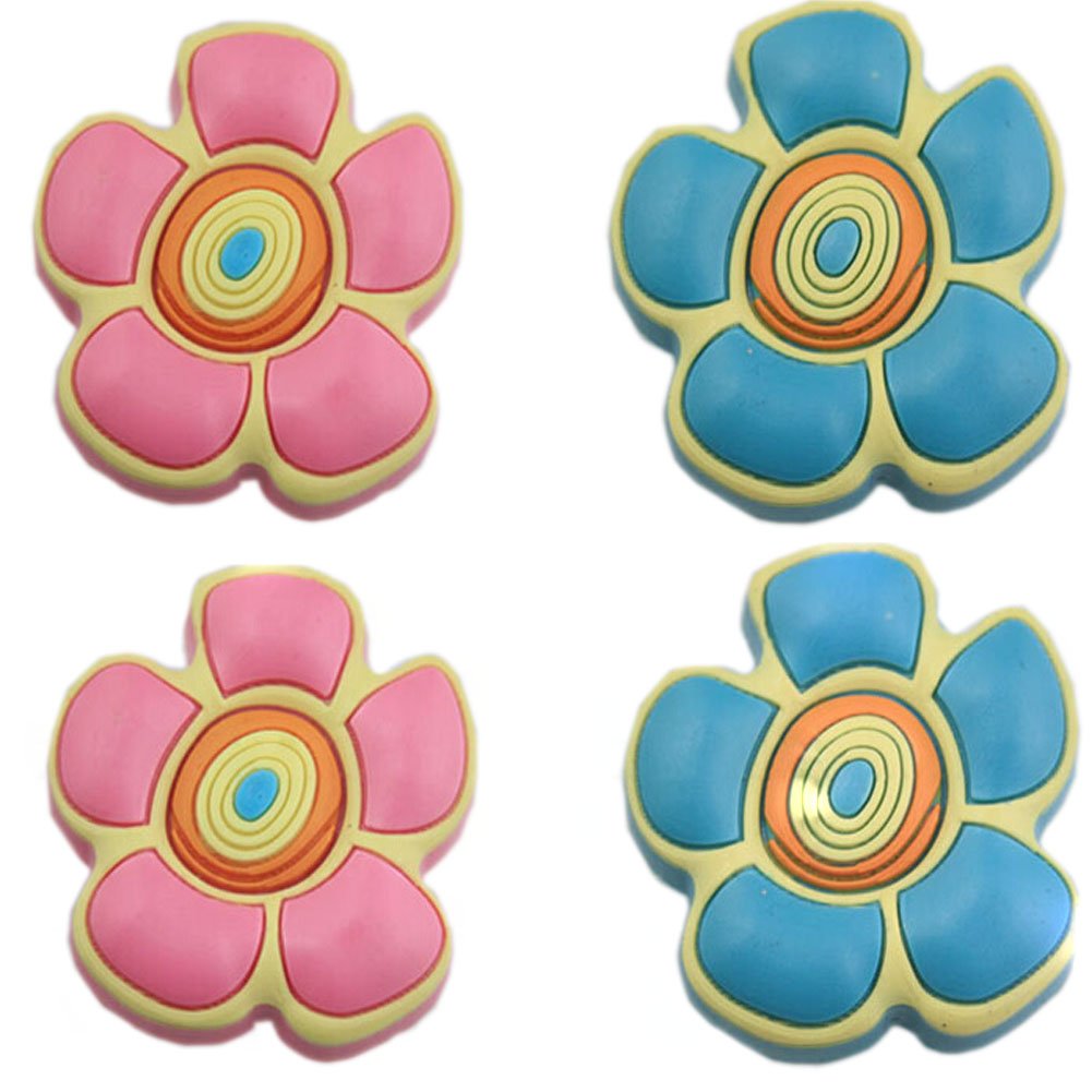 Set of 4 Lovely BLUE&PINK Flower Protective PVC Kids Drawer Handles/Pulls/1.65''