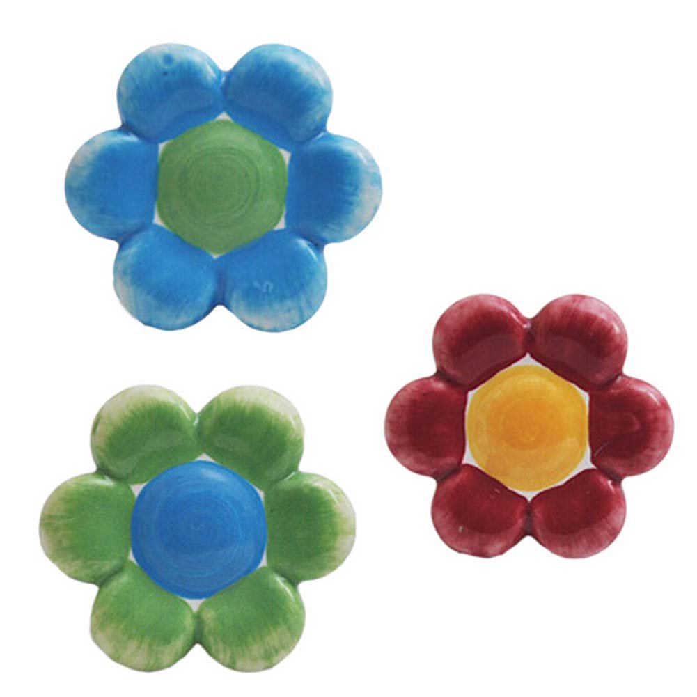 Set of 3 Colorful Flower Ceramic Drawer&Cabinet Handles/Pulls,3 Colors,1.4*1''