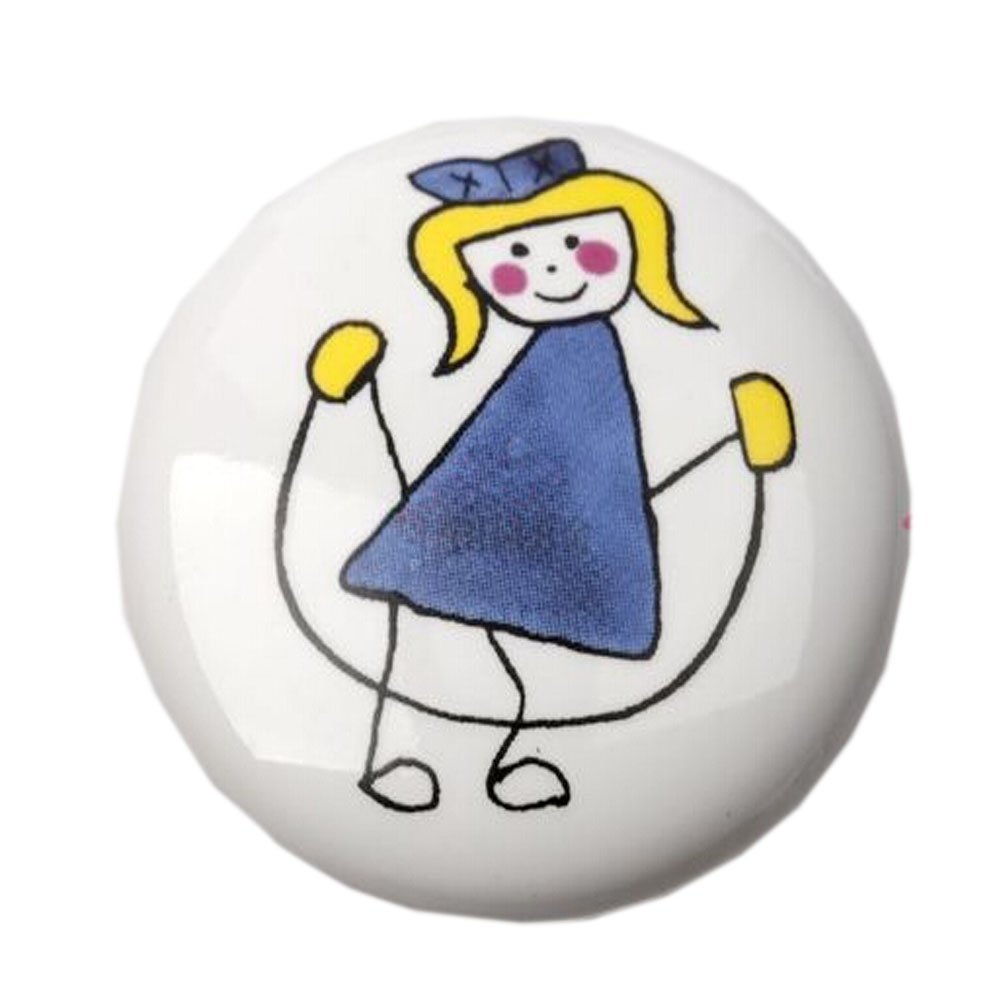 Set of 3 Cartoon[Jumping Girl]Ceramic Kids Drawer/Cabinet Handles/Pulls(1.5*1'')