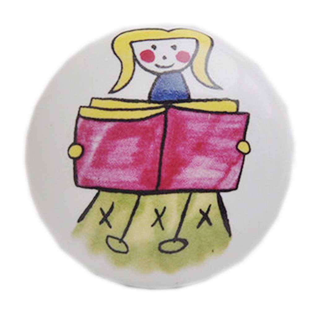 Set of 3 [Reading Girl]Cartoon Ceramic Kids Drawer/Cabinet Handles/Pulls,1.5*1''