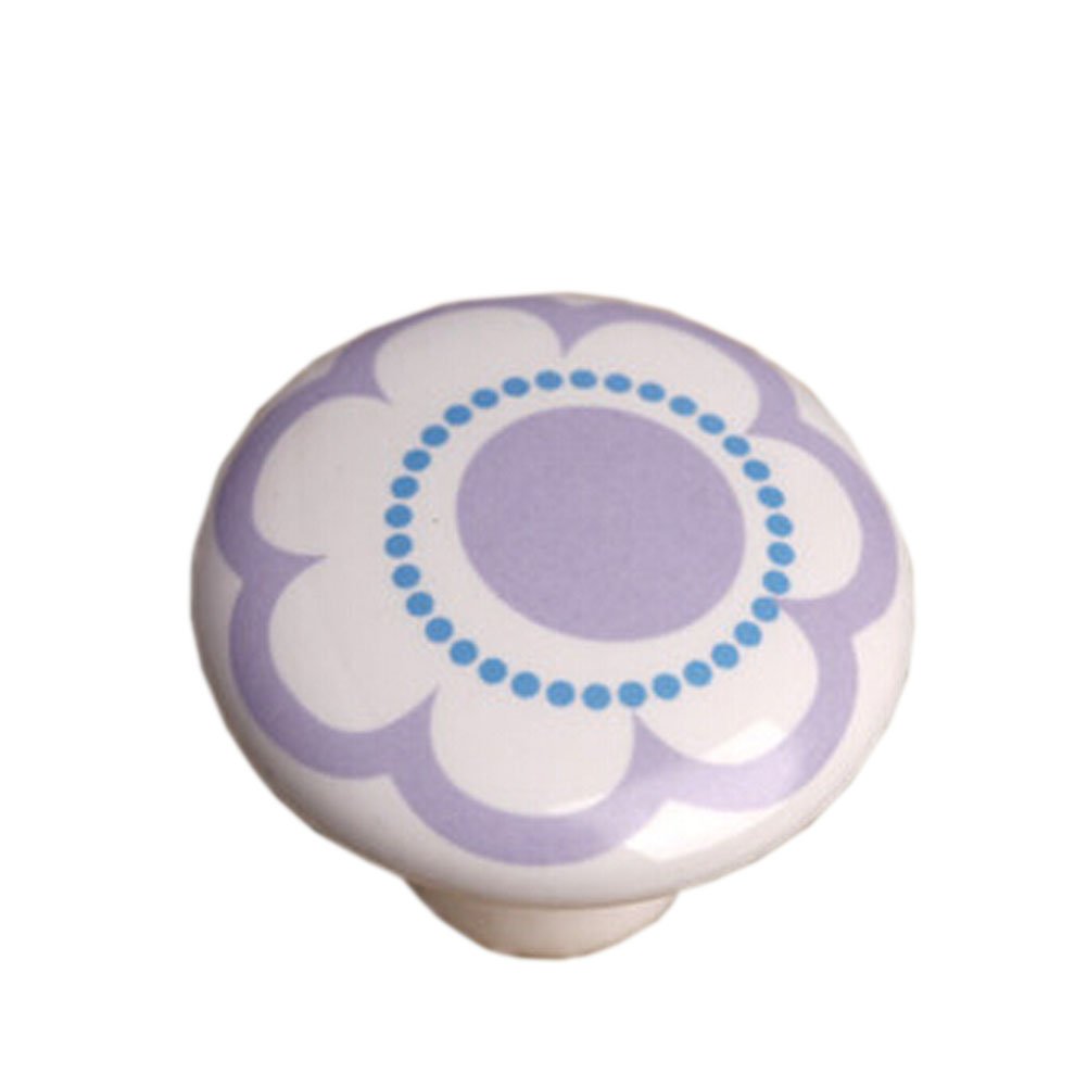 Set of 3 [Purple Flower]Ceramic Kids/Adult Drawer/Cabinet Handles/Pulls(1.5*1'')