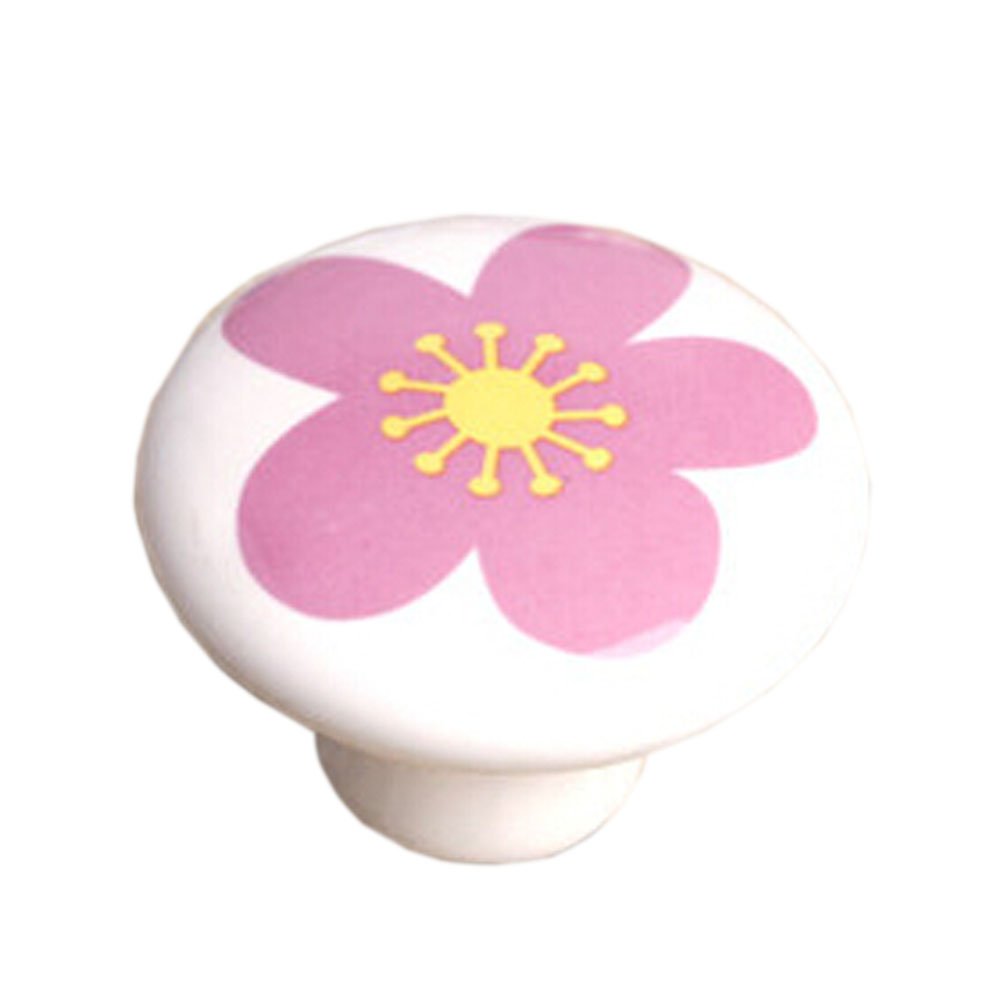 Set of 3 [Pink Flower]Ceramic Kids/Adult Drawer/Cabinet Handles/Pulls(1.5*1'')