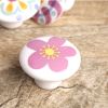 Set of 3 [Pink Flower]Ceramic Kids/Adult Drawer/Cabinet Handles/Pulls(1.5*1'')