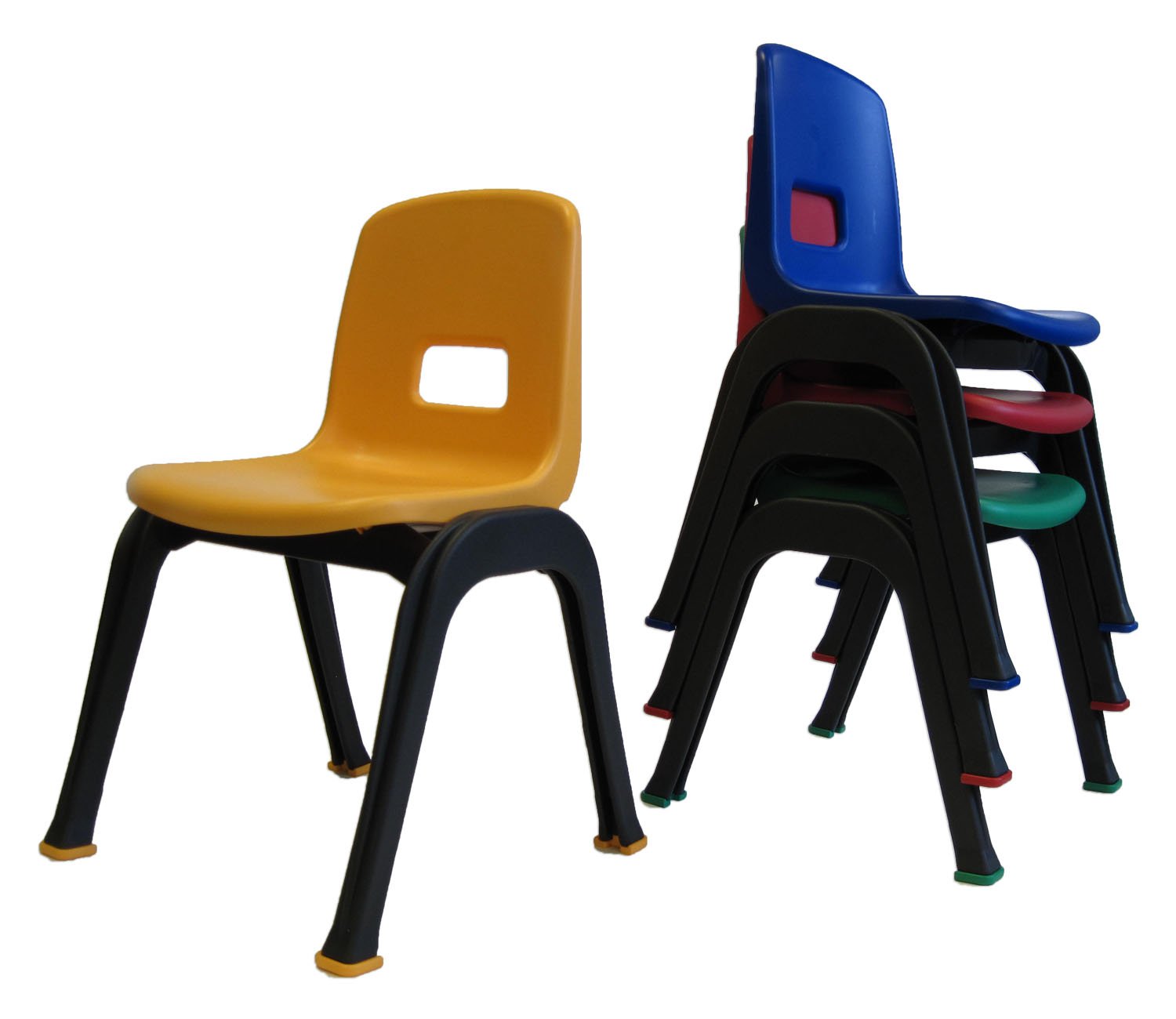 Drake Corp D130 set of 4 Kid chair, 12"", multicolor, gray frames, one blue, one red, one yellow, one green seats, recommended for school/kindergarden