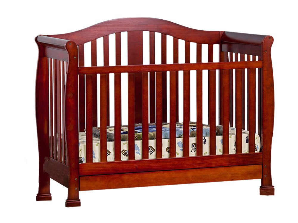 Dream On Me Addison, 4 in 1 Convertible Crib with toddler rail and storage, Cherry