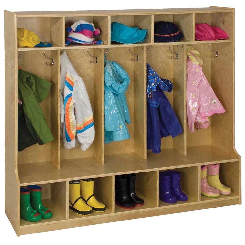 ECR4Kids 5-Section Birch Coat Locker with Bench