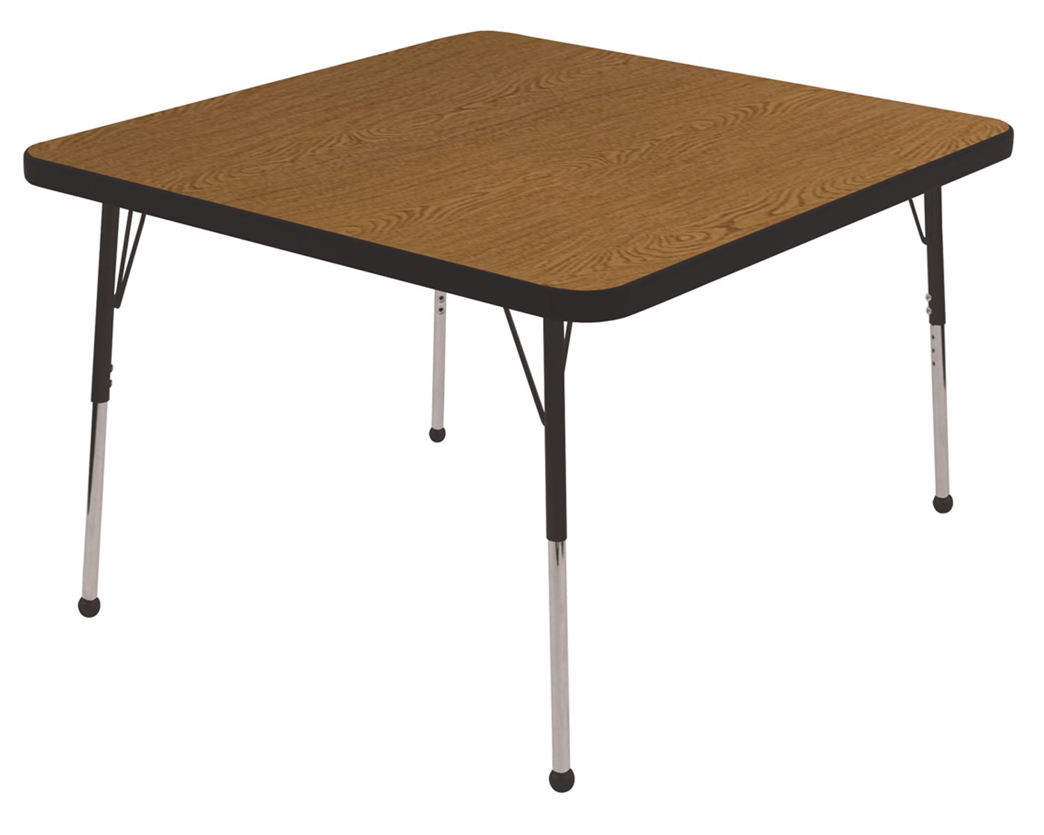 ECR4Kids 30"" x 30"" Adjustable Square Activity Table, Oak/Black - Standard Leg, Ball Glide