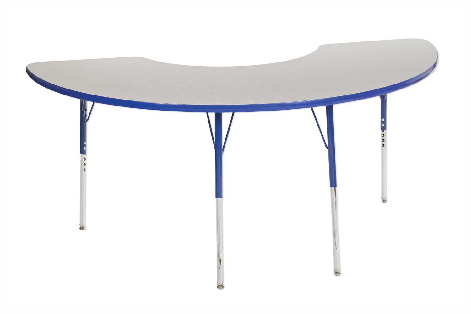 ECR4Kids Adjustable Activity Table - Half Moon 36"" X 72"" Standard Leg Swivel Glide - Grey/Blue