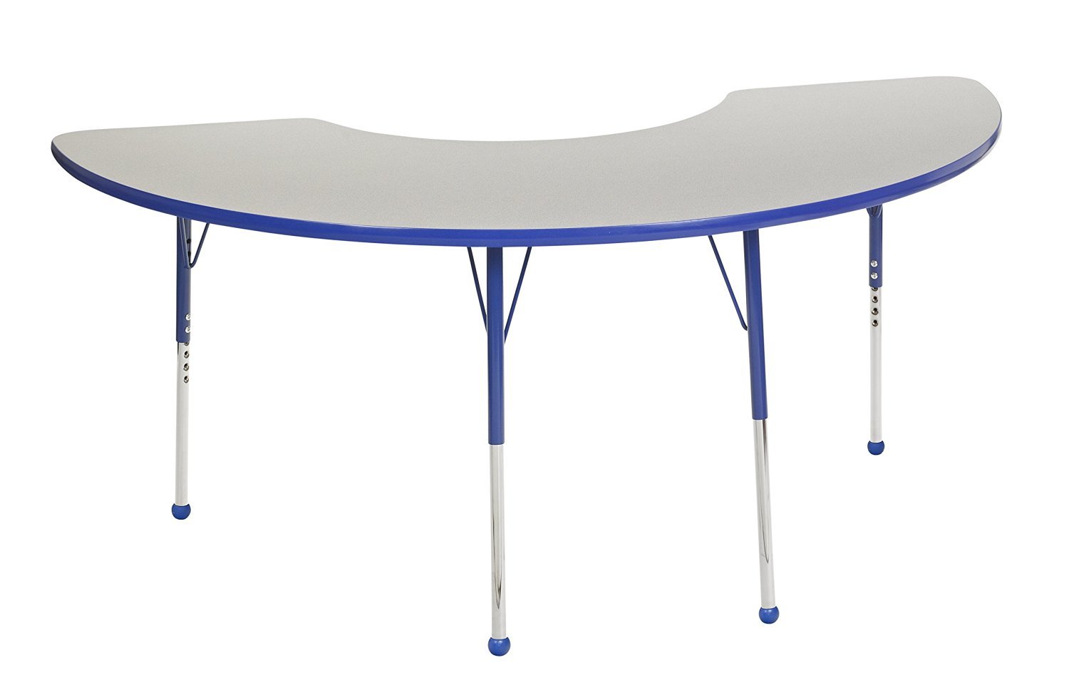 ECR4Kids Adjustable Activity Table - Half Moon 36"" X 72"" Toddler Leg with Ball Glide - - Grey/Blue
