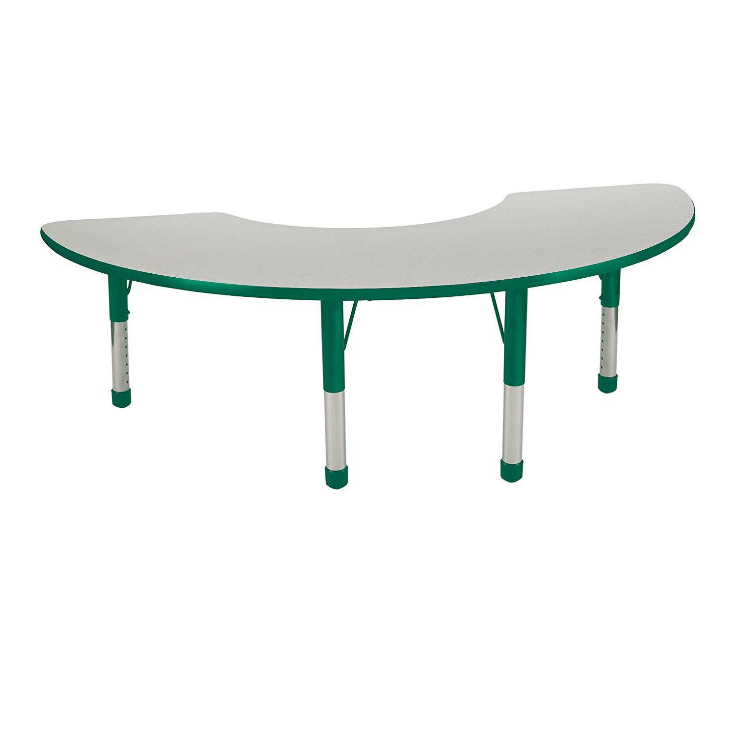 ECR4Kids Adjustable Activity Table - Half Moon 36"" X 72"" Chunky Leg --Grey/Green