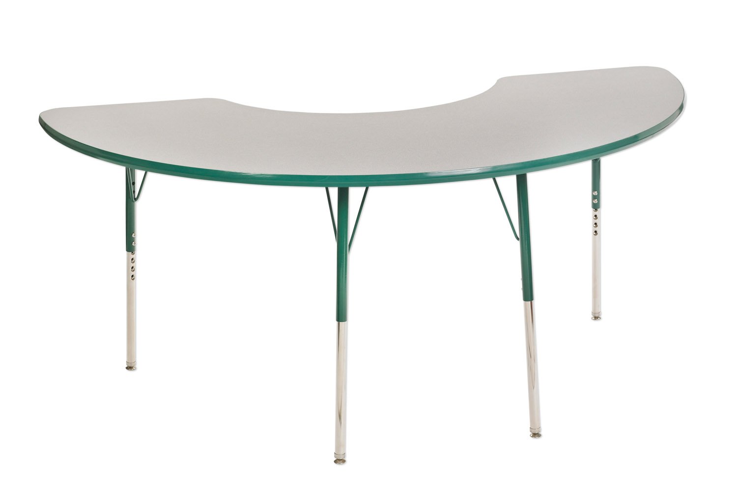 ECR4Kids Adjustable Activity Table - Half Moon 36"" X 72"" Standard Leg Swivel Glide -Grey/Green