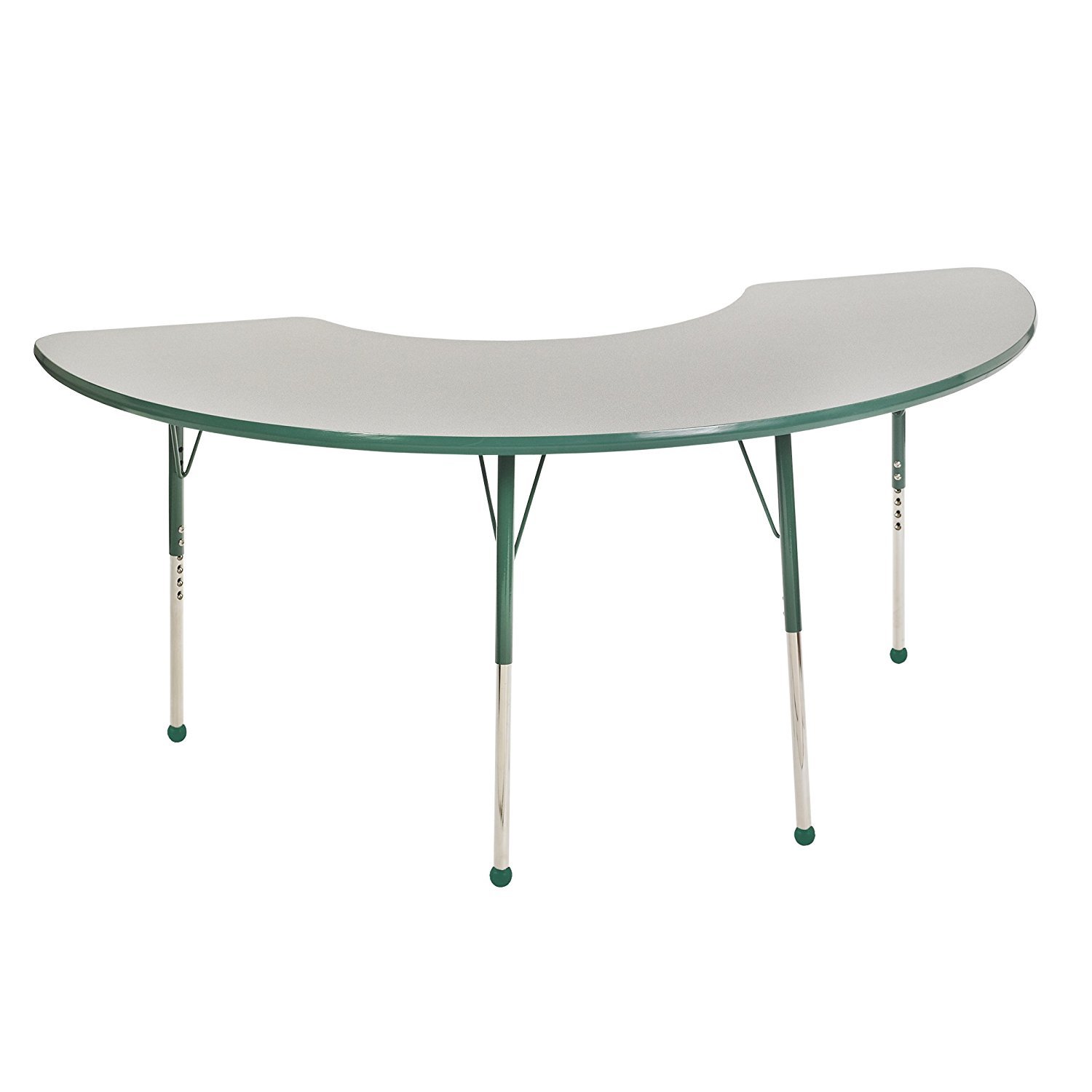 ECR4Kids Adjustable Activity Table - Half Moon 36"" X 72"" Toddler Leg with Ball Glide --Grey/Green