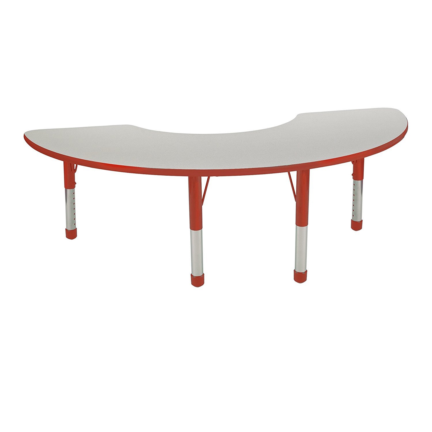 ECR4Kids Adjustable Activity Table - Half Moon 36"" X 72"" Chunky Leg -Grey/Red