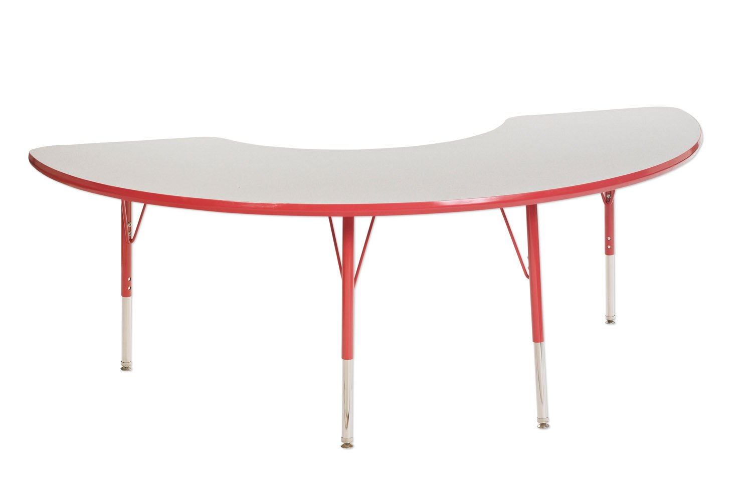 ECR4Kids Adjustable Activity Table - Half Moon 36"" X 72"" Standard Leg Swivel Glide -Grey/Red