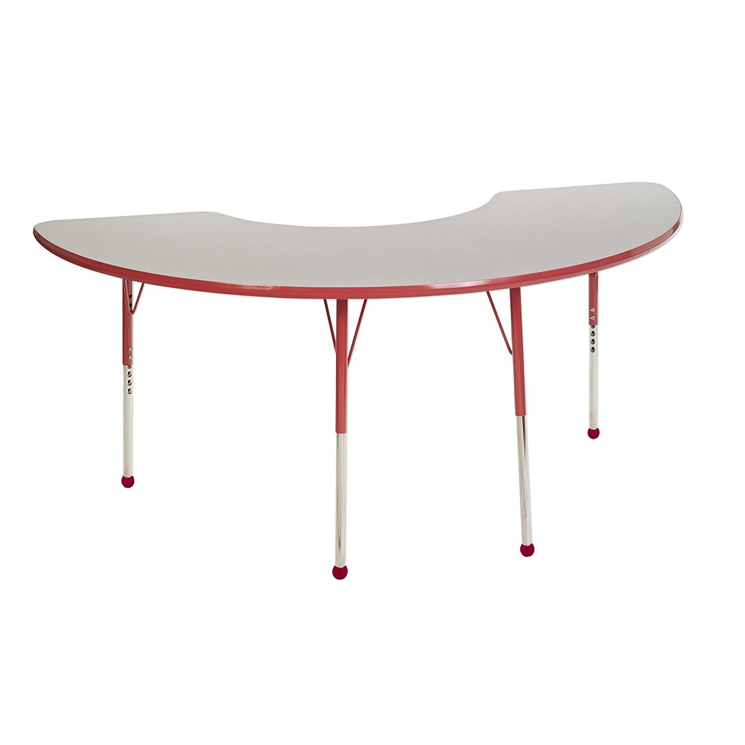 ECR4Kids Adjustable Activity Table - Half Moon 36"" X 72"" Toddler Leg with Ball Glide -Grey/Red