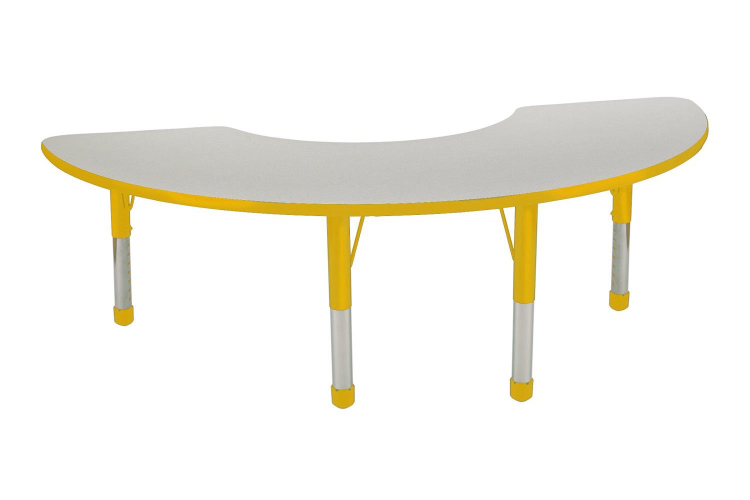 ECR4Kids Adjustable Activity Table - Half Moon 36"" X 72"" Chunky Leg -Grey/Yellow