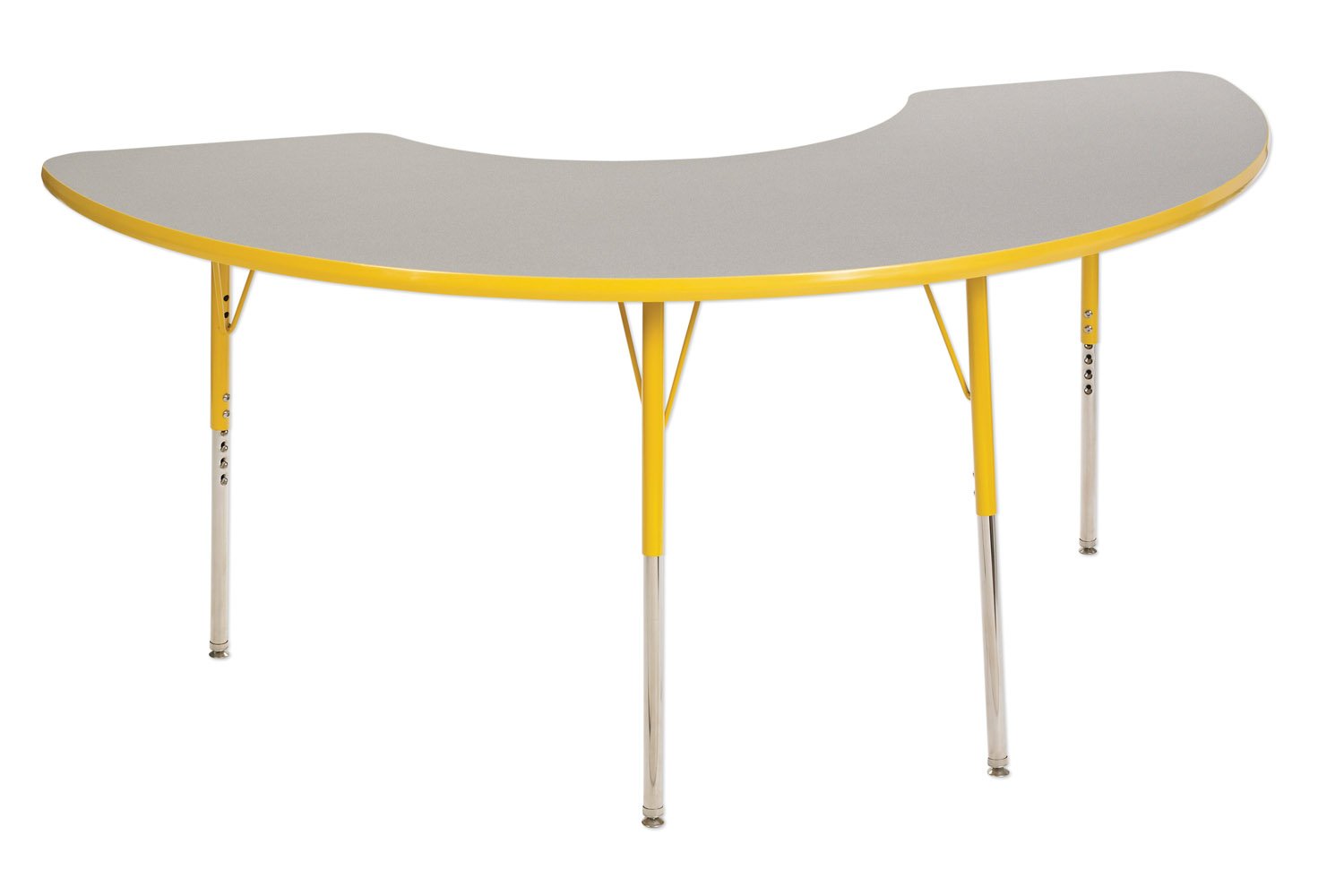 ECR4Kids Adjustable Activity Table - Half Moon 36"" X 72"" Standard Leg Swivel Glide -Grey/Yellow