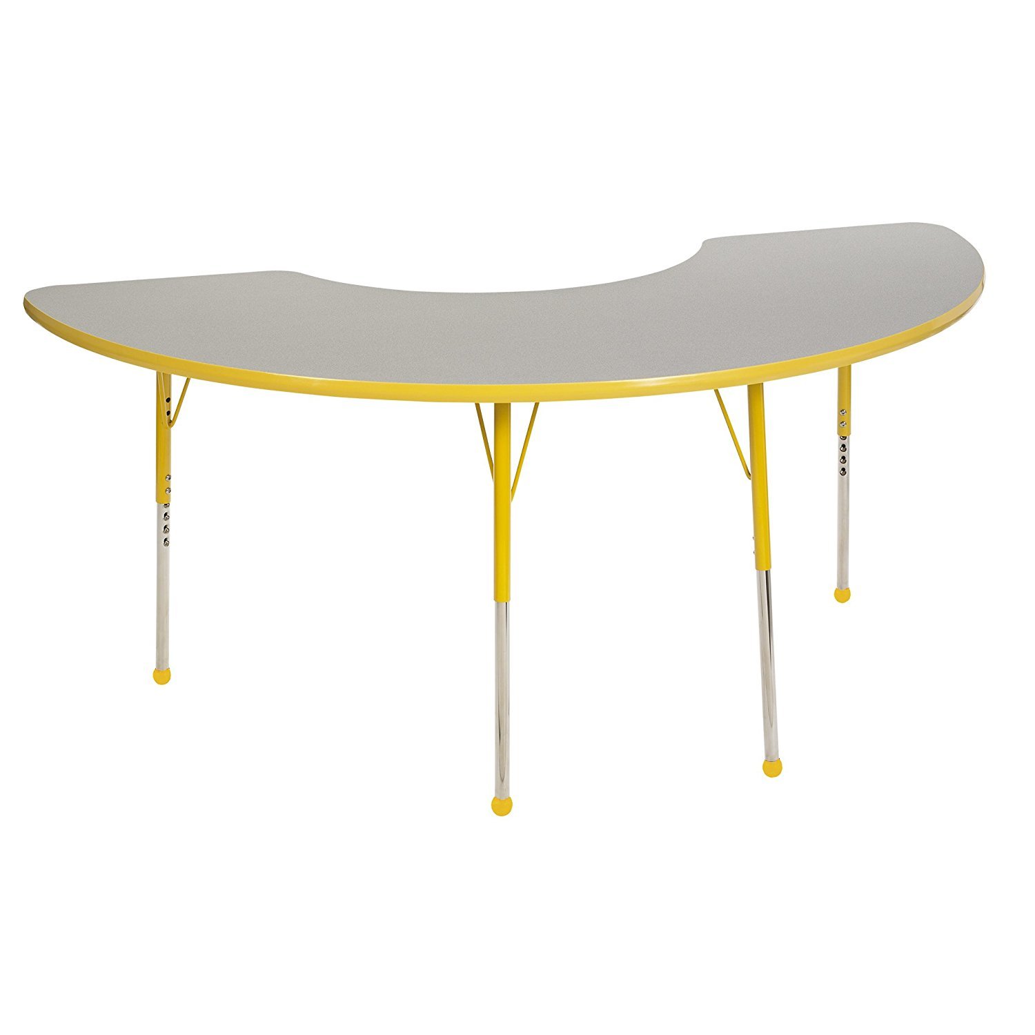 ECR4Kids Adjustable Activity Table - Half Moon 36"" X 72"" Toddler Leg with Ball Glide -Grey/Yellow