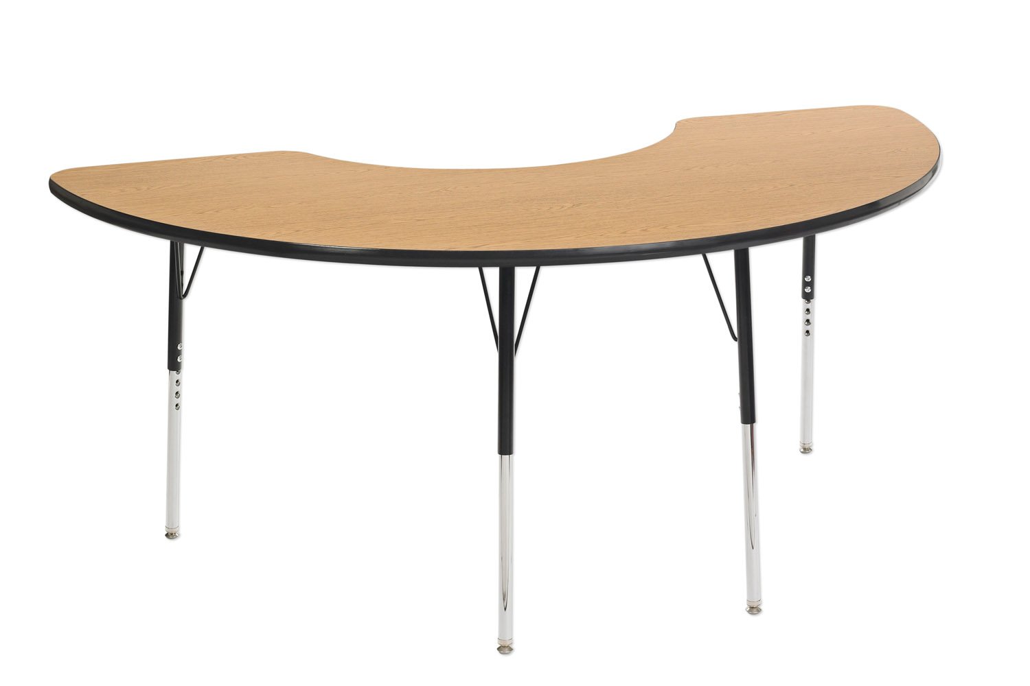 ECR4Kids Adjustable Activity Table - Half Moon 36"" X 72"" Standard Leg Swivel Glide - Oak/Black