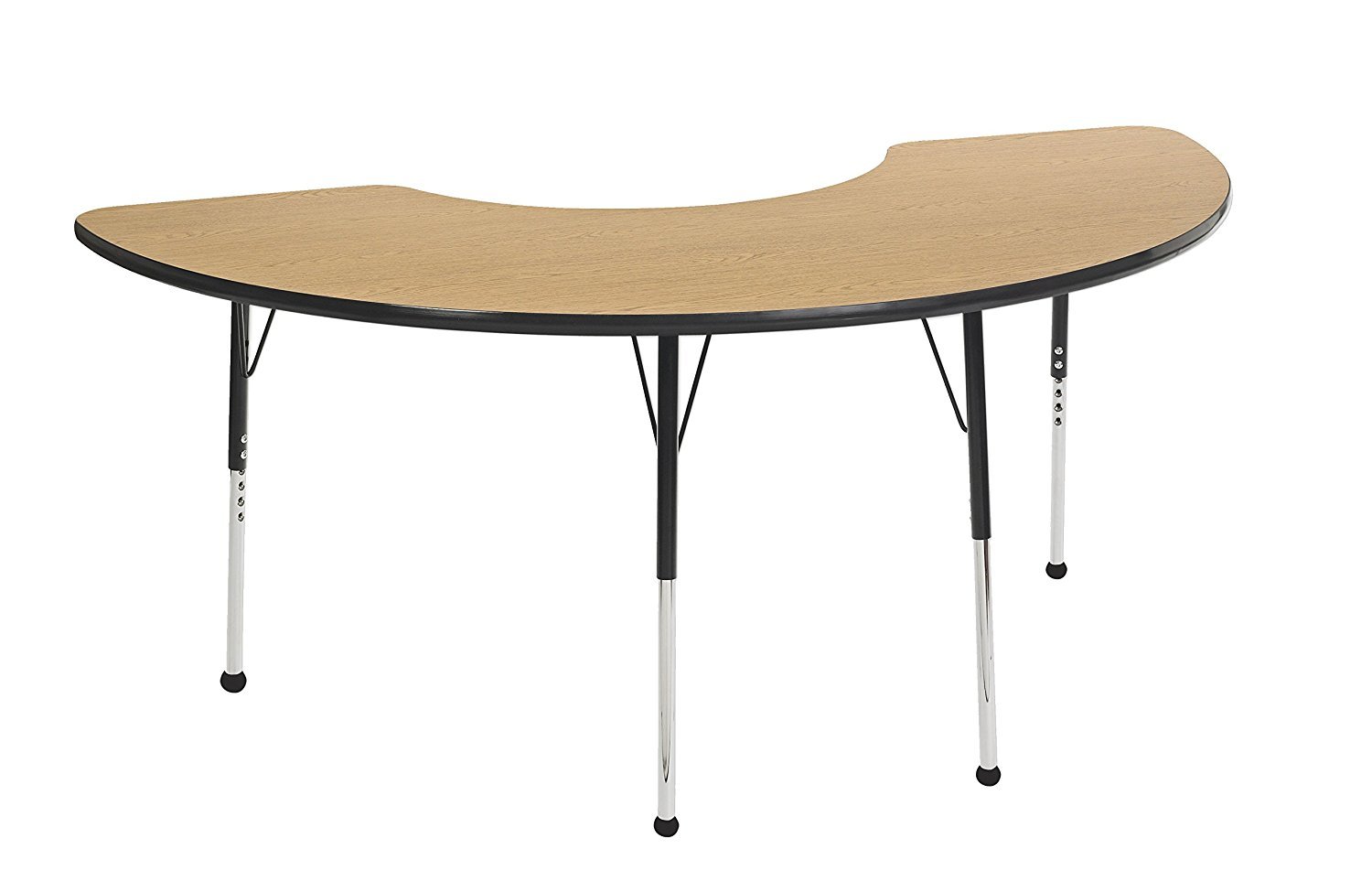 ECR4Kids Adjustable Activity Table - Half Moon 36"" X 72"" Toddler Leg with Ball Glide - Oak/Black