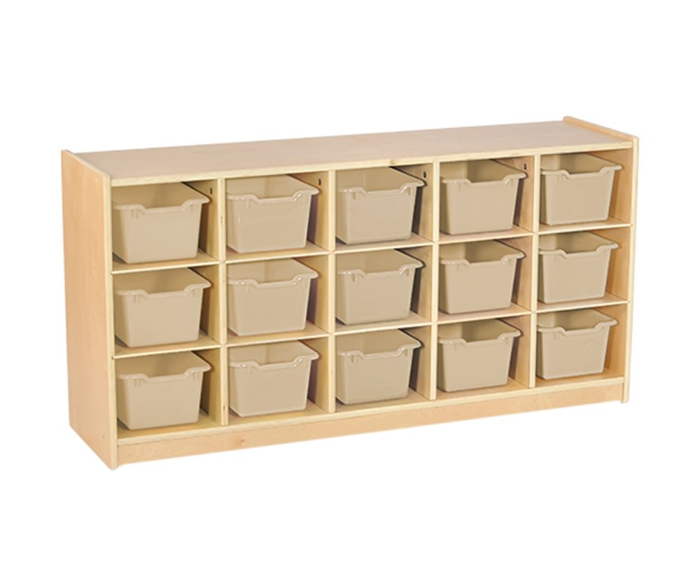 ECR4Kids Home Preschool Birch 15 Cubby Tray Cabinet with Sand Bins