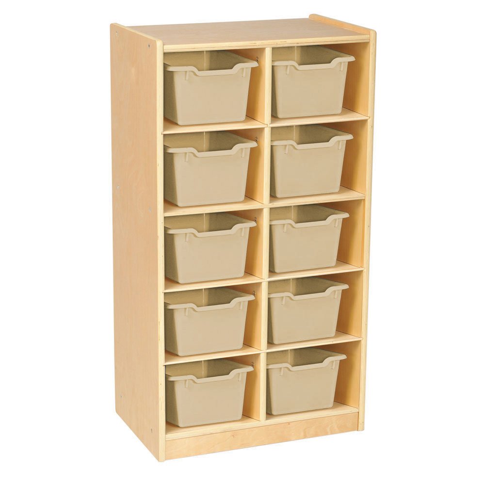 ECR4Kids Birch 10 Cubby Tray Cabinet With Sand Bins