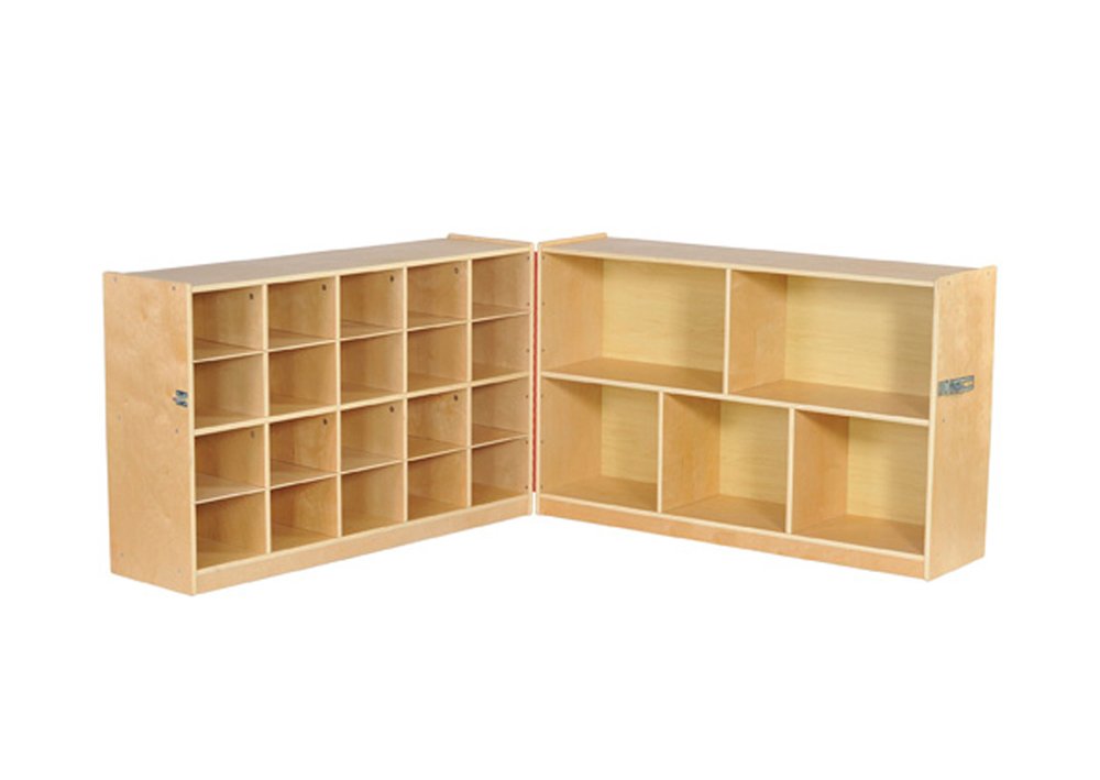 ECR4Kids Fold And Lock 20 Tray Cabinet And 30"" Storage with Sand Color Scoop Front Bins