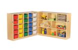 ECR4Kids Fold And Lock 25 Tray Cabinet And 36"" Storage with Assorted Color Scoop Front Bins