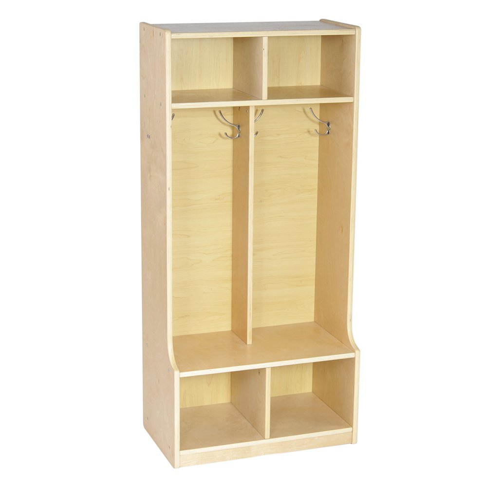 ECR4Kids 2-Section Birch Coat Locker with Bench