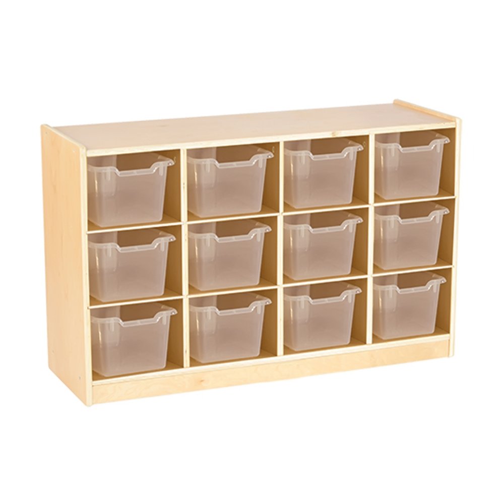 ECR4kids Birch12 Cubby Tray Cabinet with Clear Bins