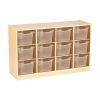 ECR4kids Birch12 Cubby Tray Cabinet with Clear Bins