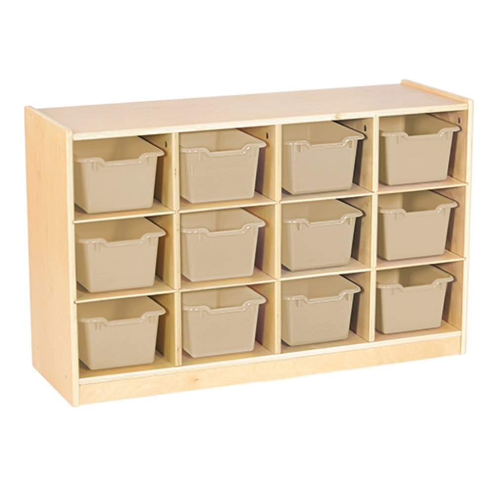 ECR4kids Birch12 Cubby Tray Cabinet with Sand Bins