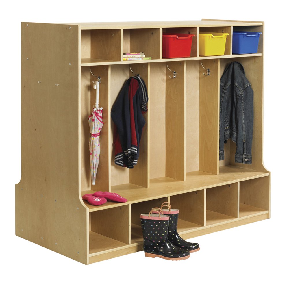 ECR4Kids Double Sided Birch 10 Section Locker with Bench