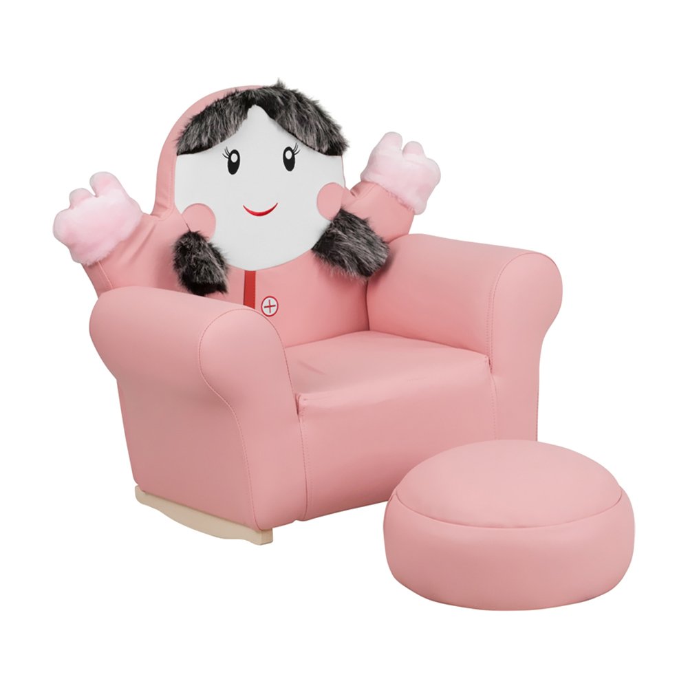 Flash Furniture Kids Pink Little Girl Rocker Chair and Footrest HR-27-GG