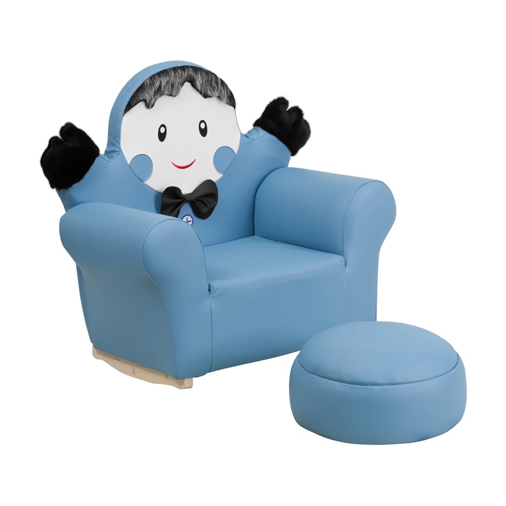 Flash Furniture Kids Blue Little Boy Rocker Chair and Footrest HR-28-GG