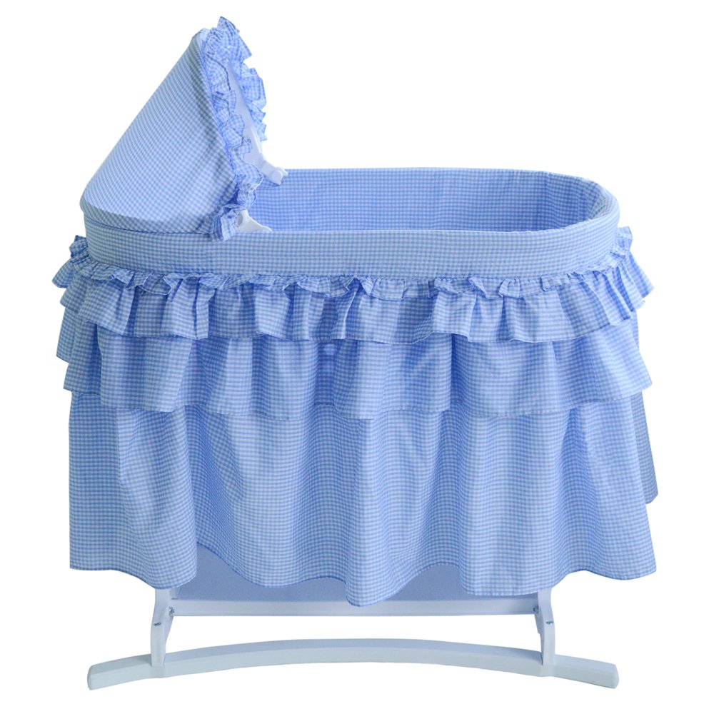Lamont Home Newborn Good Night Baby Bassinet with Full Blue Gingham Skirt
