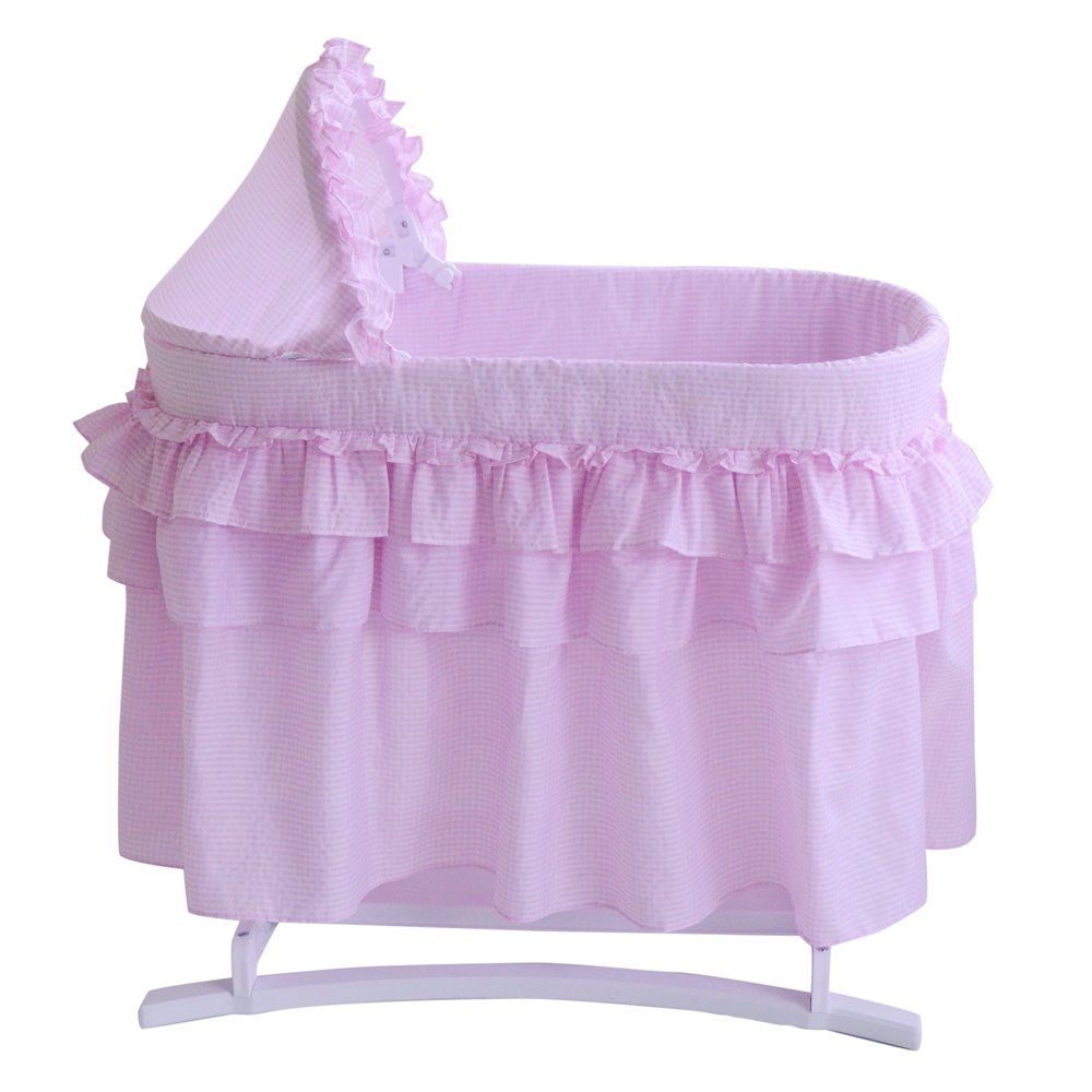 Lamont Home Newborn Good Night Baby Bassinet with Full Pink Gingham Skirt